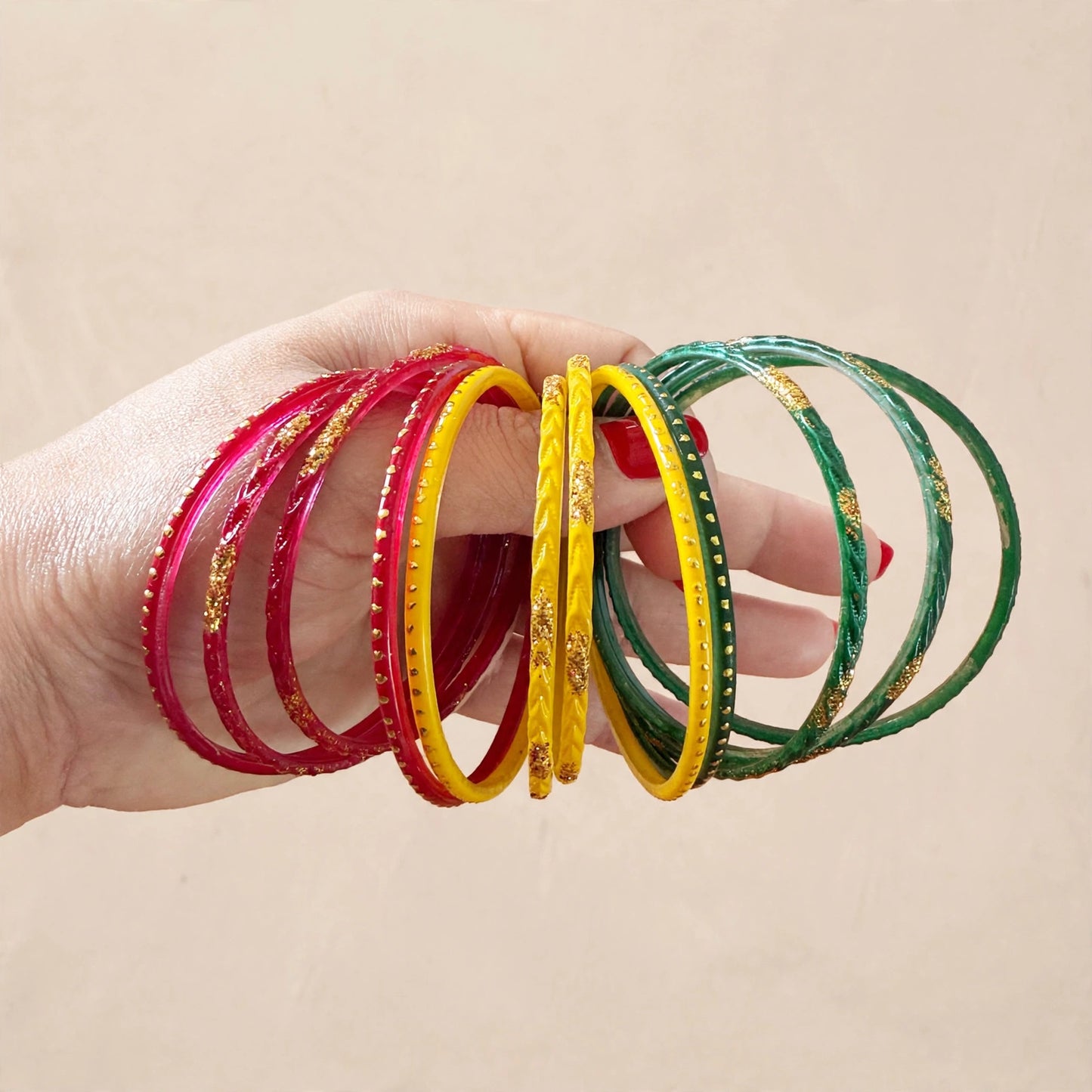 Gurudev Tri-color glass bangles