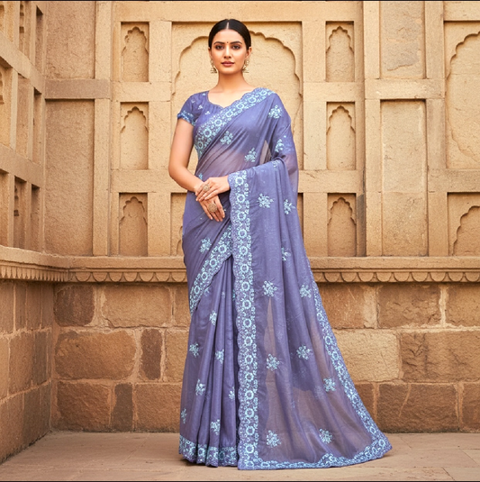 Thread work boutique saree and blouse set