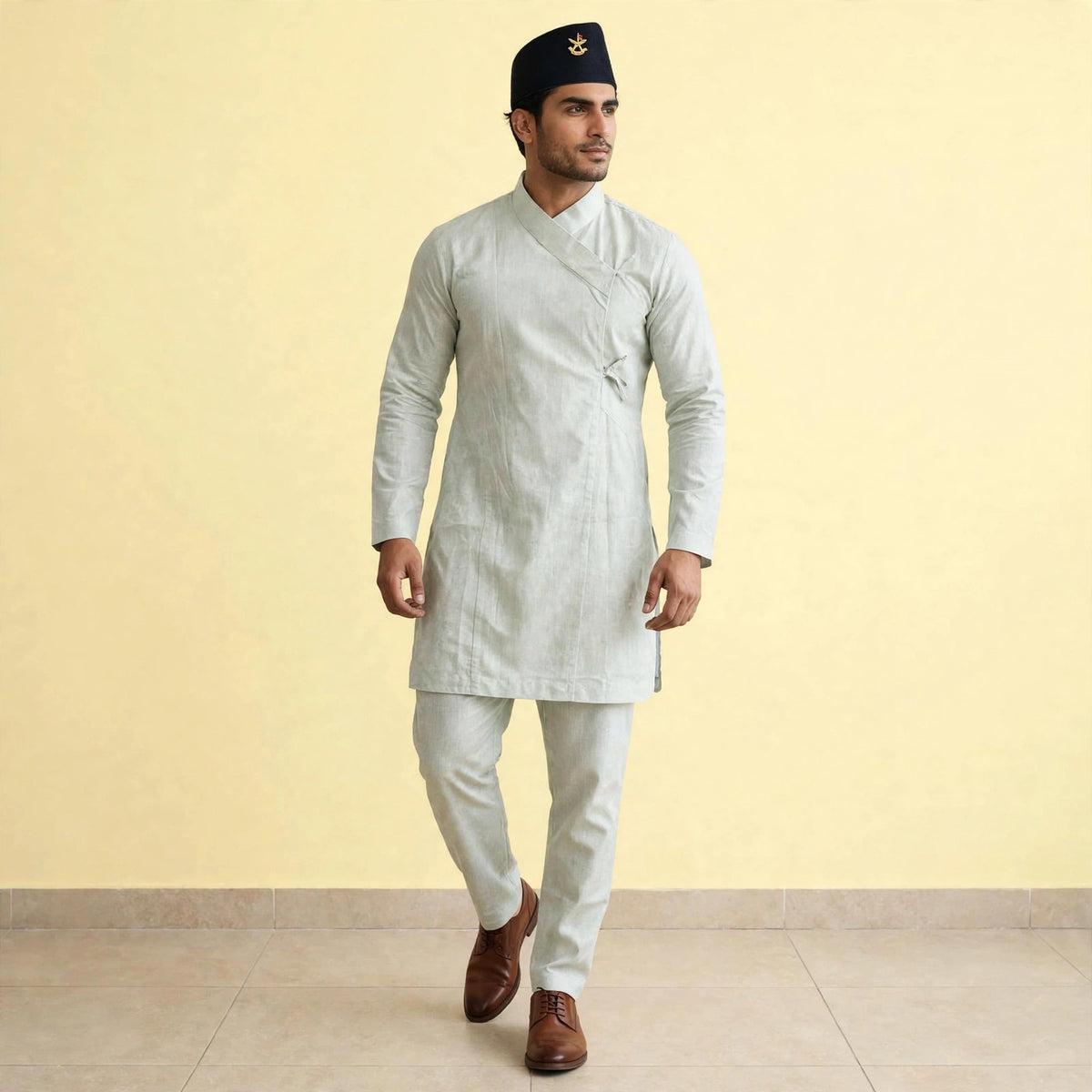 Elastic-waist Daura suruwal gorkhali ethnic suit/Coats and hat not included.