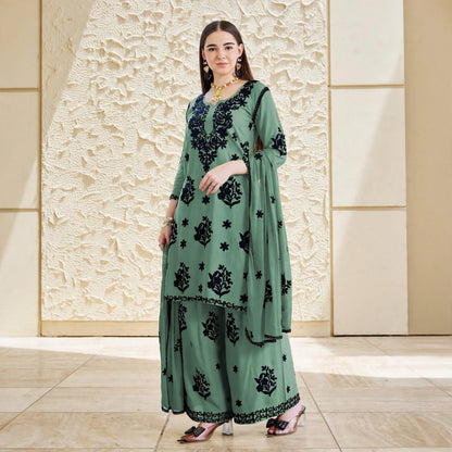 Noir Flora Chikankari Style Palazzo Set