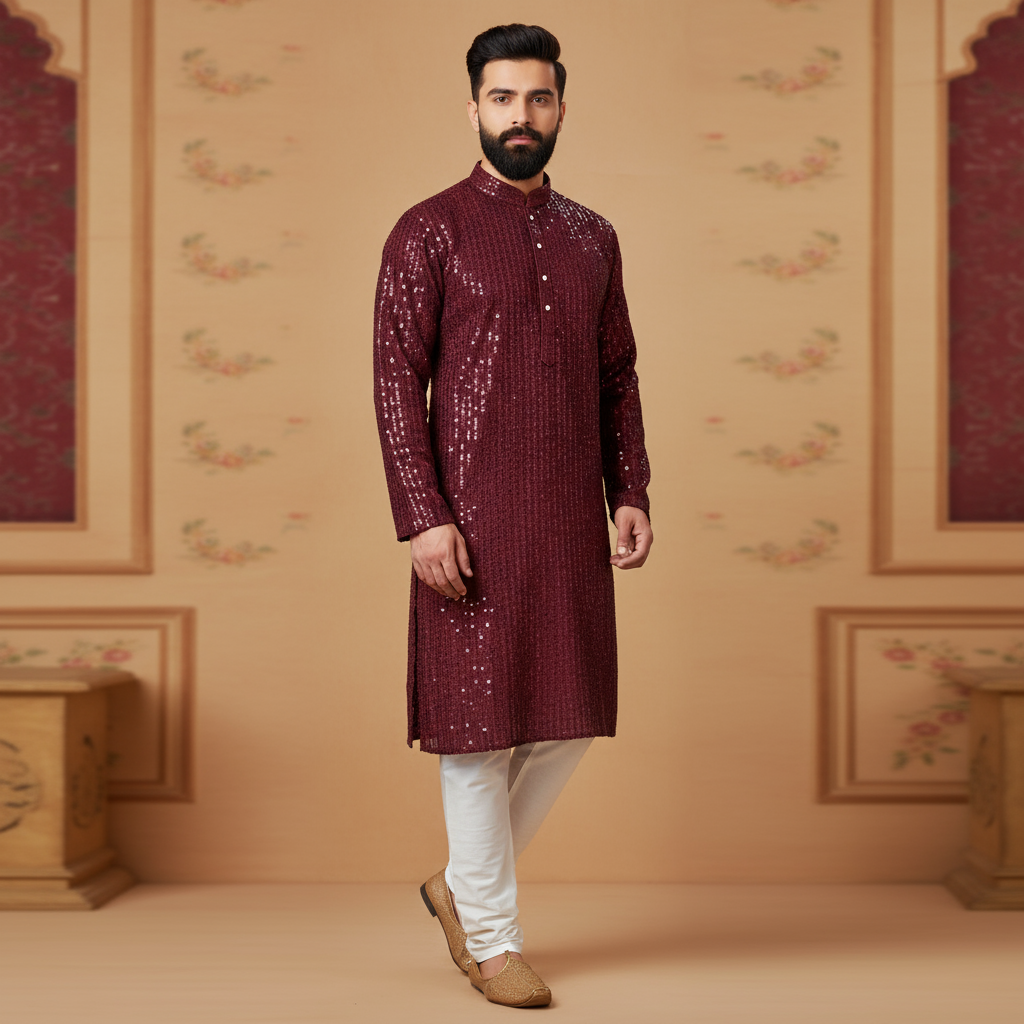 LAKHNAVI EMBROIDERED SEQUIN KURTA