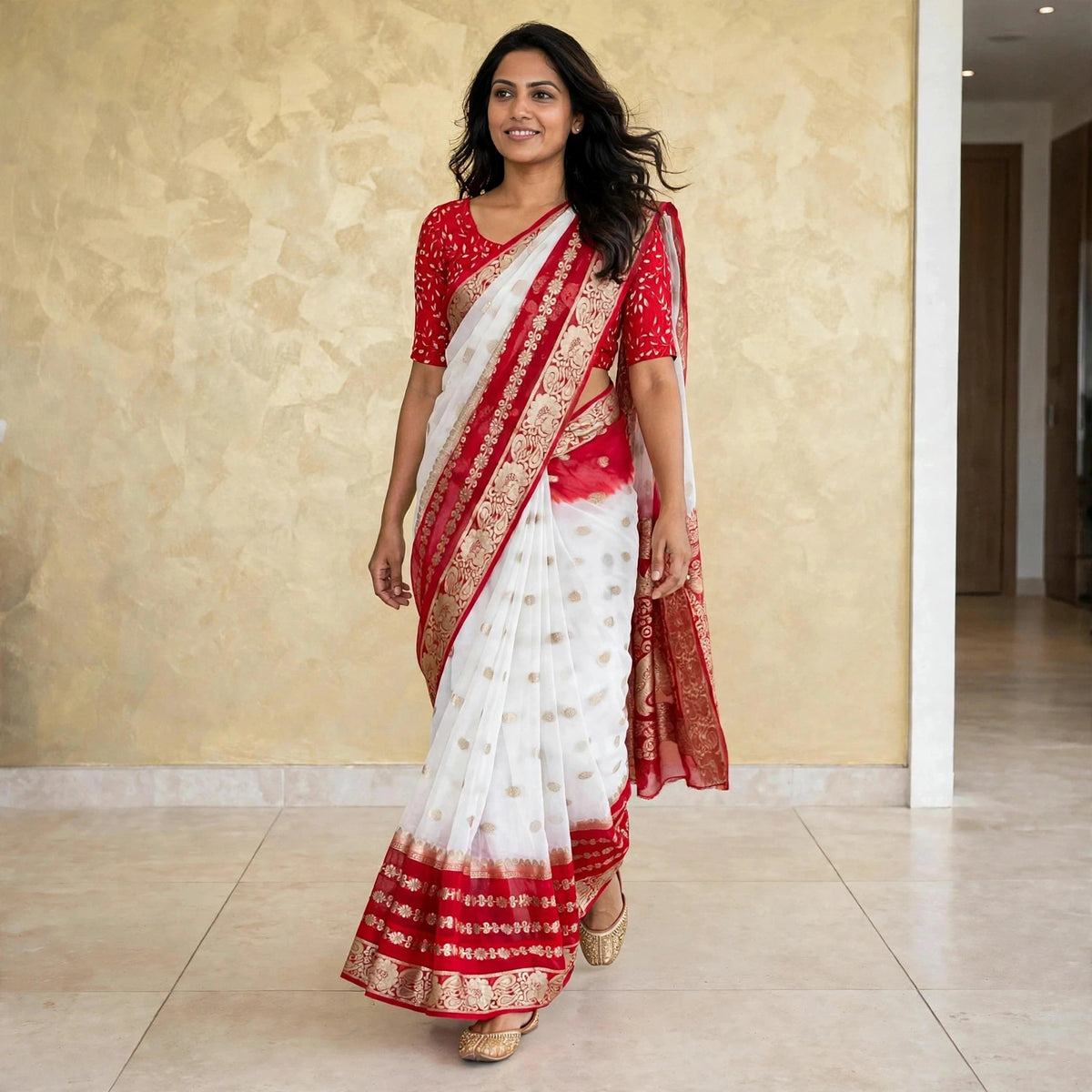 Banarasi Ivory-Alta designs saree only