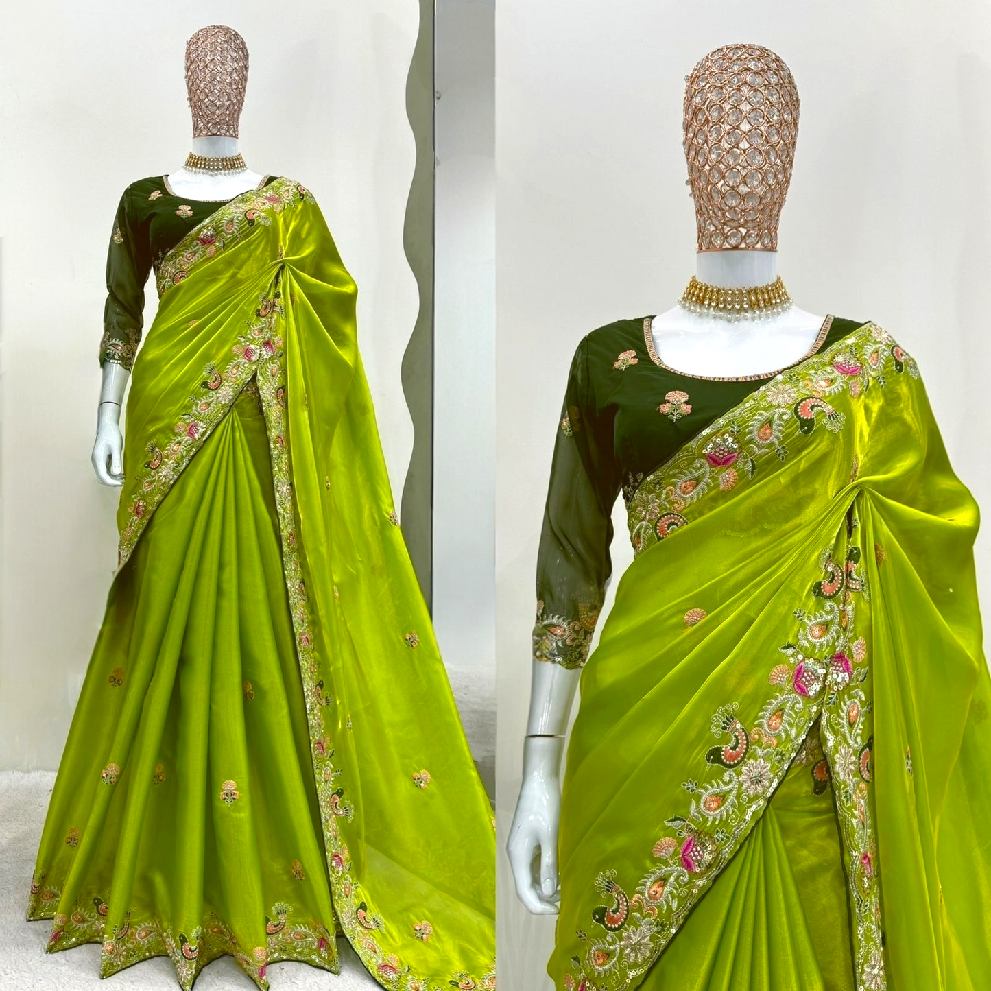 Sequin embroidered designer saree set