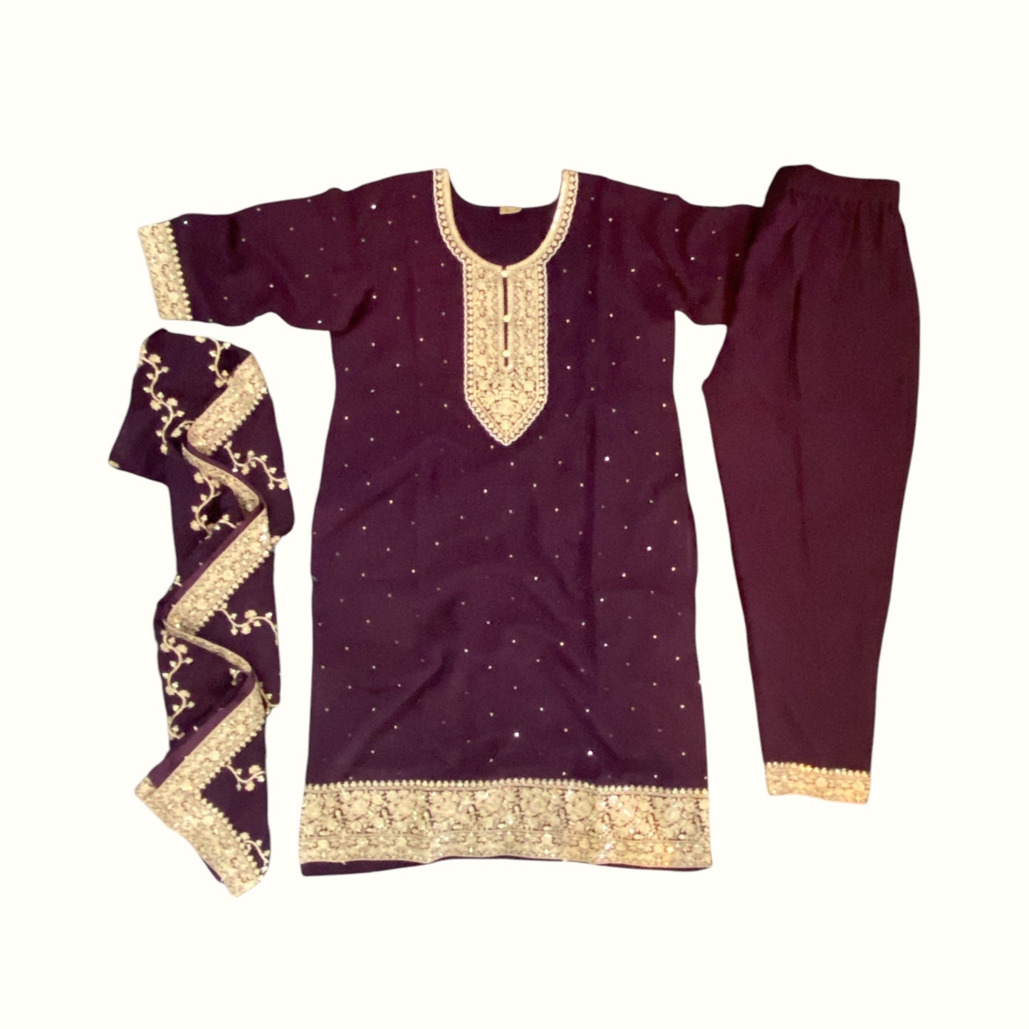 Golden Zari work kurta 3 piece set