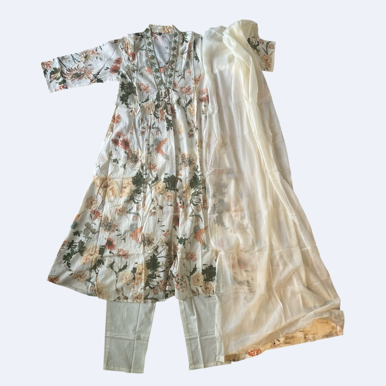 Floral print anarkali suit set