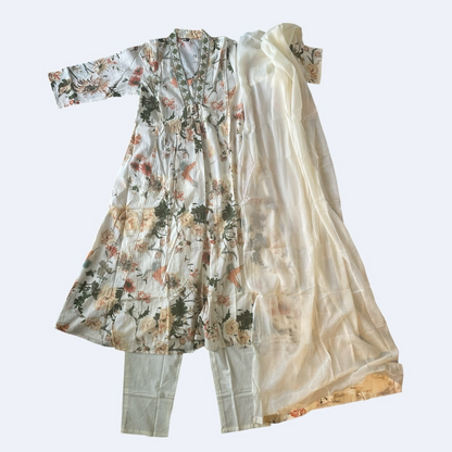 Floral print anarkali suit set
