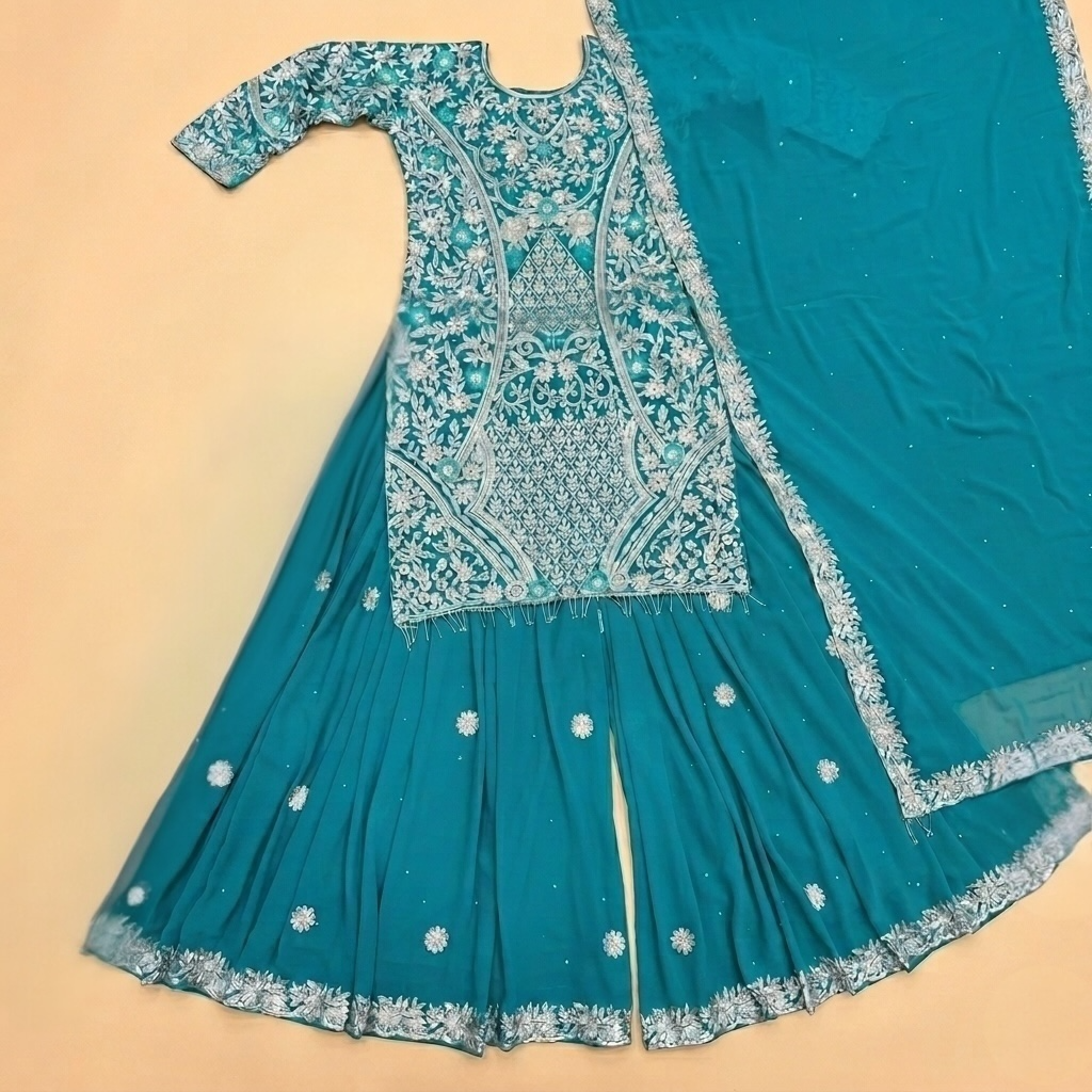 Heavy Embroidered and Stone Handwork Palazzo Suit Set