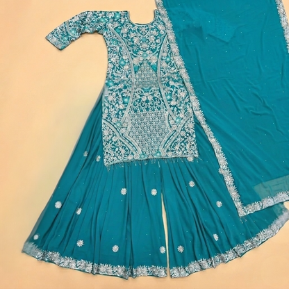 Heavy Embroidered and Stone Handwork Palazzo Suit Set