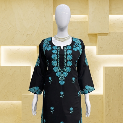 Teal Fusion Chikankari casual kurta set
