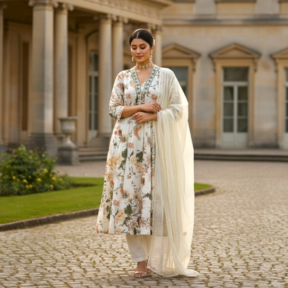 Floral print anarkali suit set