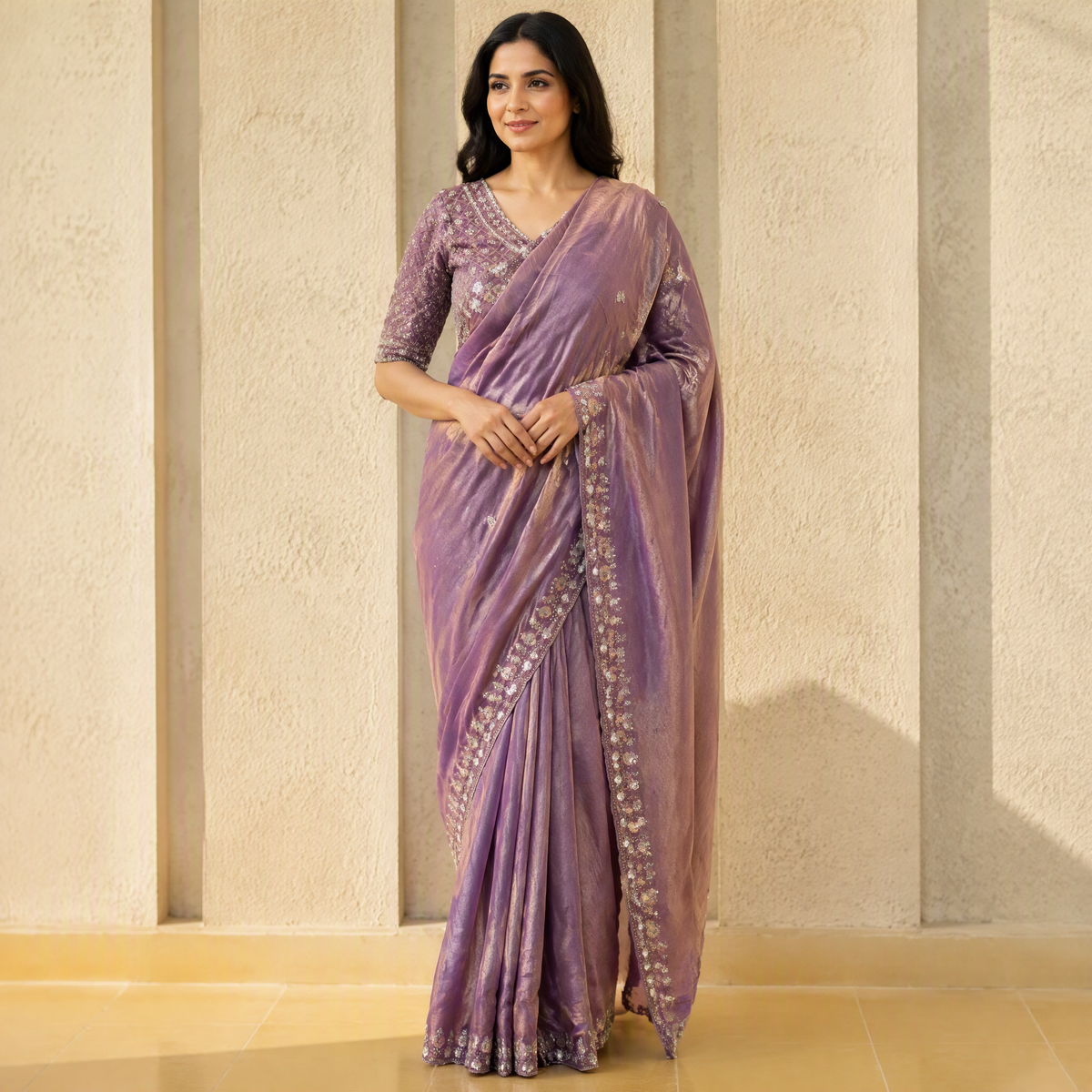 Ready to wear sequined saree and blouse set