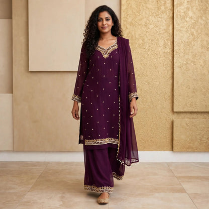 Manually stitched Midnight Grape Kurta