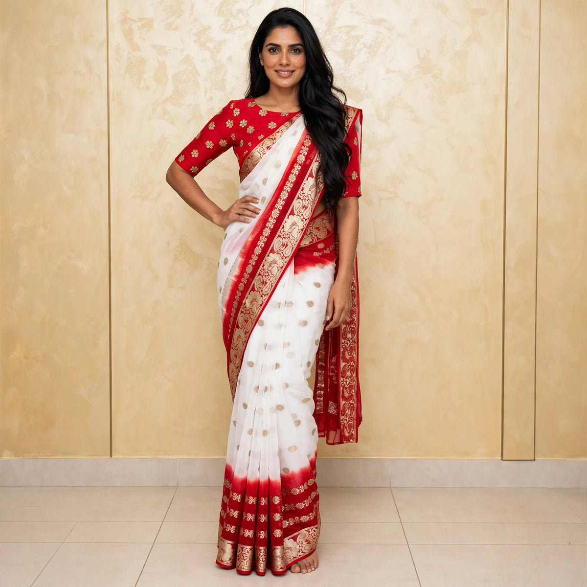 Banarasi Ivory-Alta designs saree only