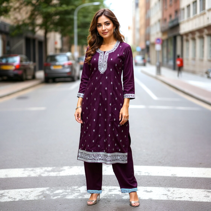 Silver Embroidered Kurta Set