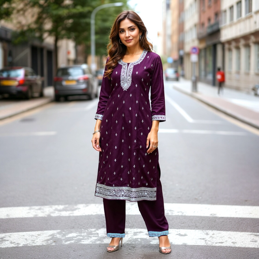 Silver Embroidered Kurta Set