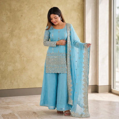 Sequence Embroidery Palazzo kurta Set