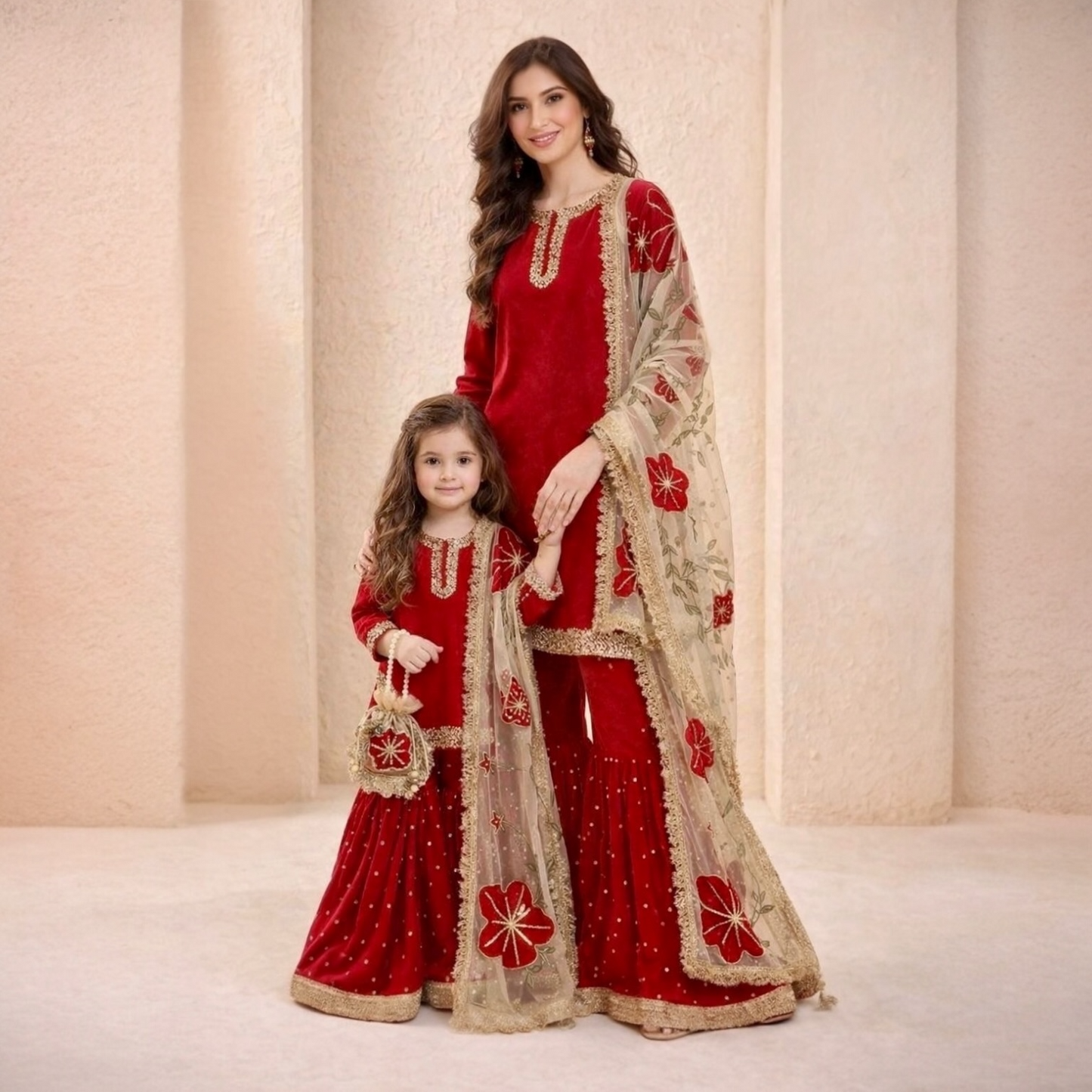 Mother-daughter sharara combo set