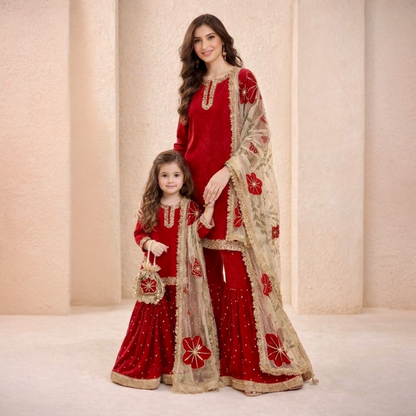 Mother-daughter sharara combo set