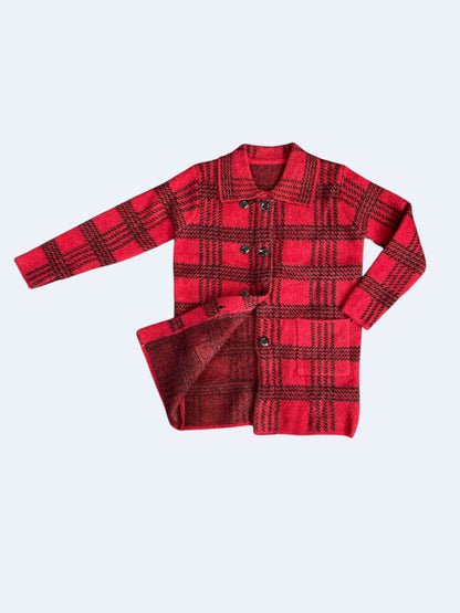 Lapel neck plaid jacquard jacket