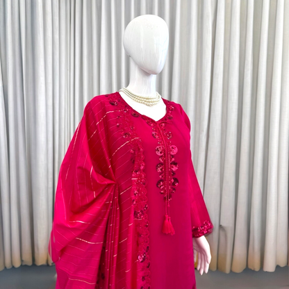 Embroidered Suit Set with Farshi Plazo & Jacquard Dupatta