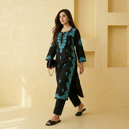 Teal Fusion Chikankari casual kurta set