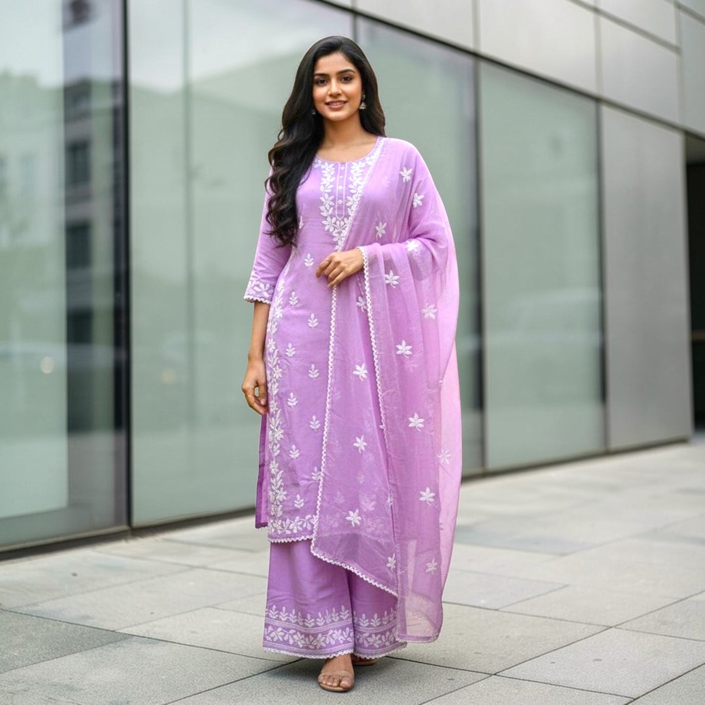 Plus size chikankari palazzo set