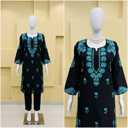 Teal Fusion Chikankari casual kurta set