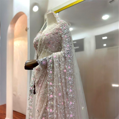 Soft net saree with blouse and dupatta set