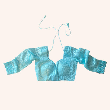 Net saree and blouse set with glitter and thread work