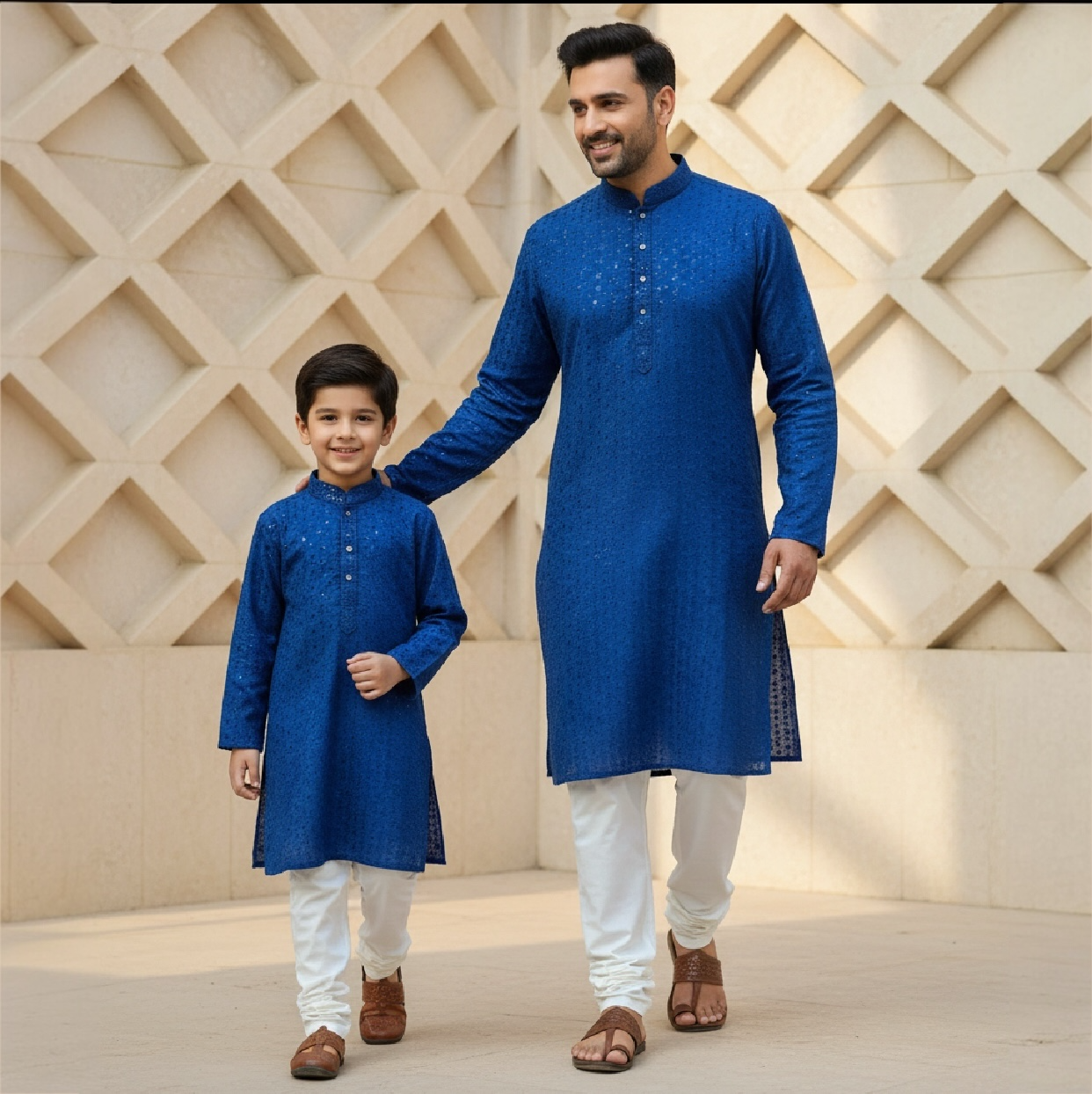 Chikankari father-son family combo set