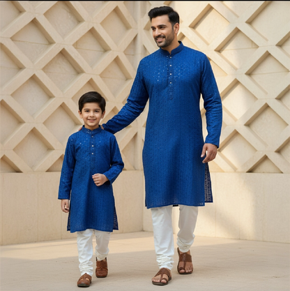 Chikankari father-son family combo set