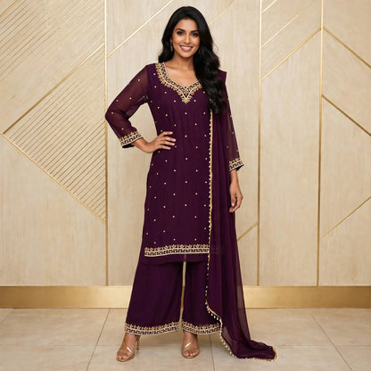 Manually stitched Midnight Grape Kurta