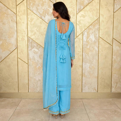 Manually stitched beadwork palazzo type kurta set