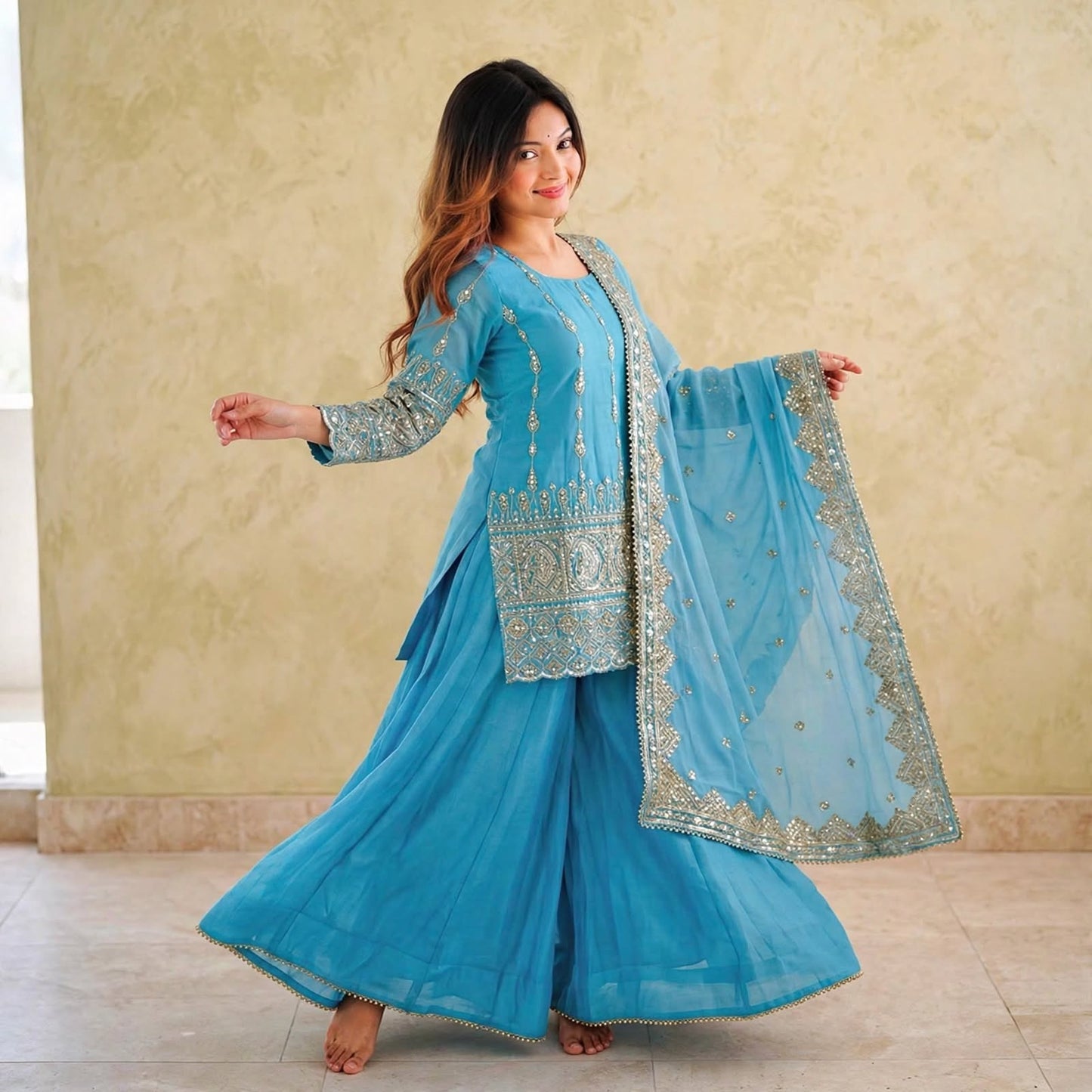 Sequence Embroidery Palazzo kurta Set