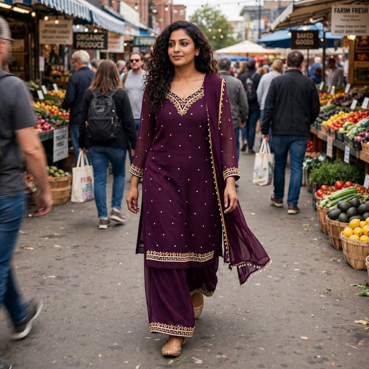 Manually stitched Midnight Grape Kurta