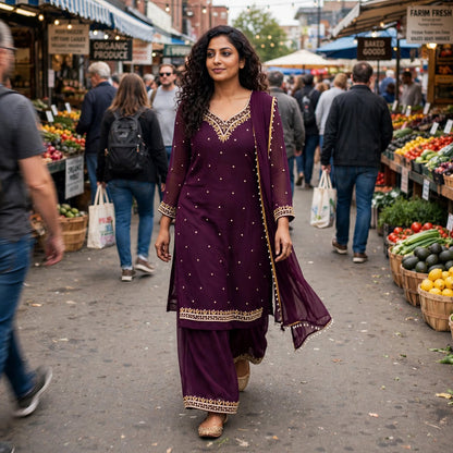 Manually stitched Midnight Grape Kurta