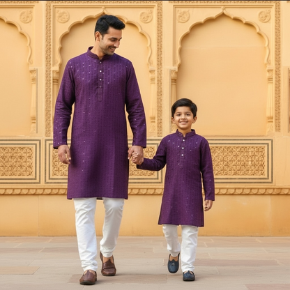 Chikankari father-son family combo set