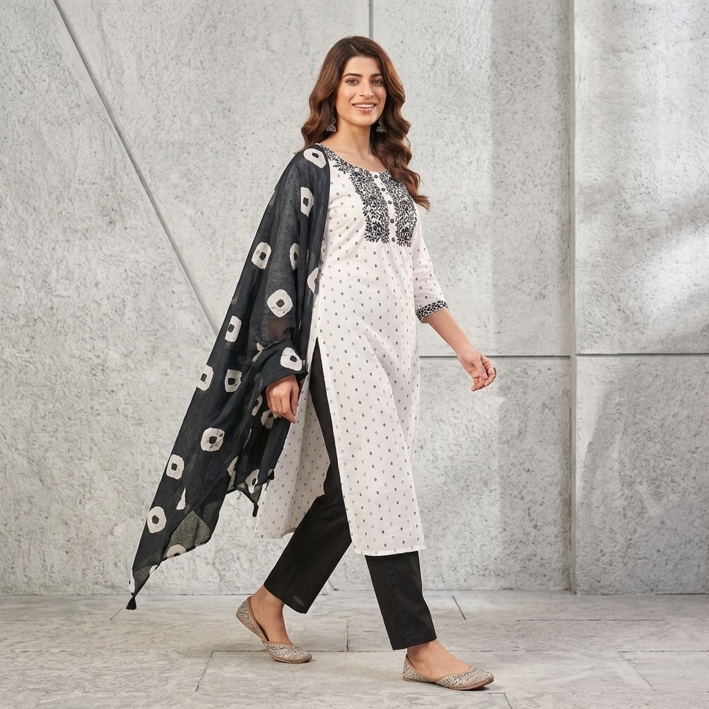 Ivory Floret Straight-Cut kurta set