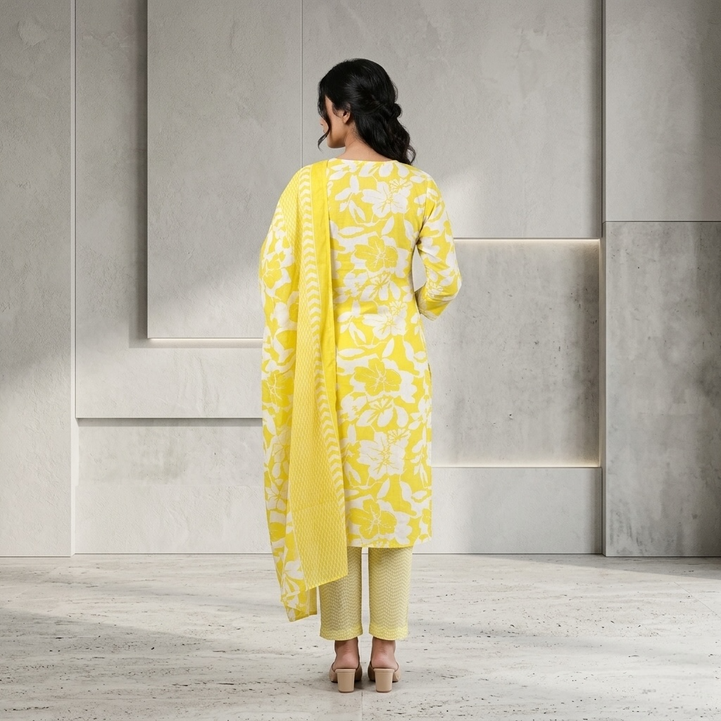 Straight-cut with a V-neck design kurta set