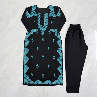 Teal Fusion Chikankari casual kurta set