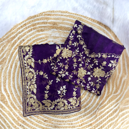 Silver embroidery and sequin work saree set