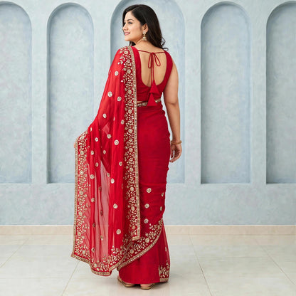 Sequins Embroidered Saree and sleeveless stitched blouse set