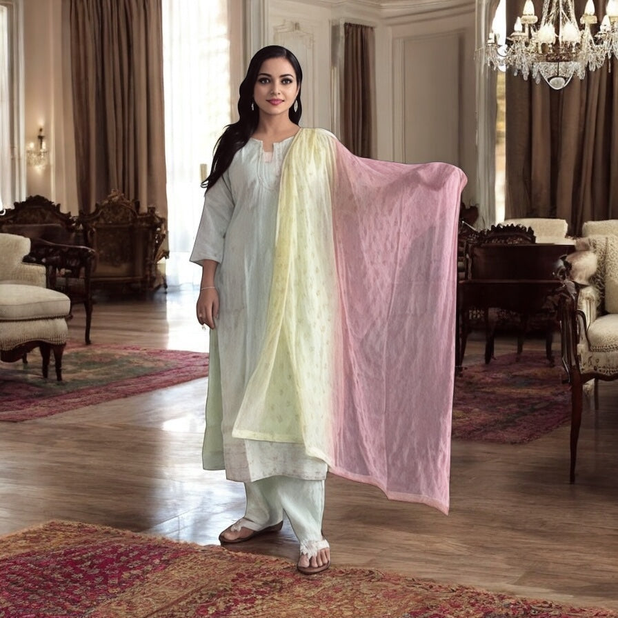 Embroidered straight kurta 3 piece set