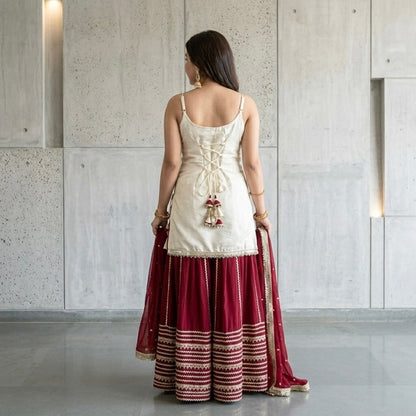 Real mirror & Embroidered Lehenga Kurti Set