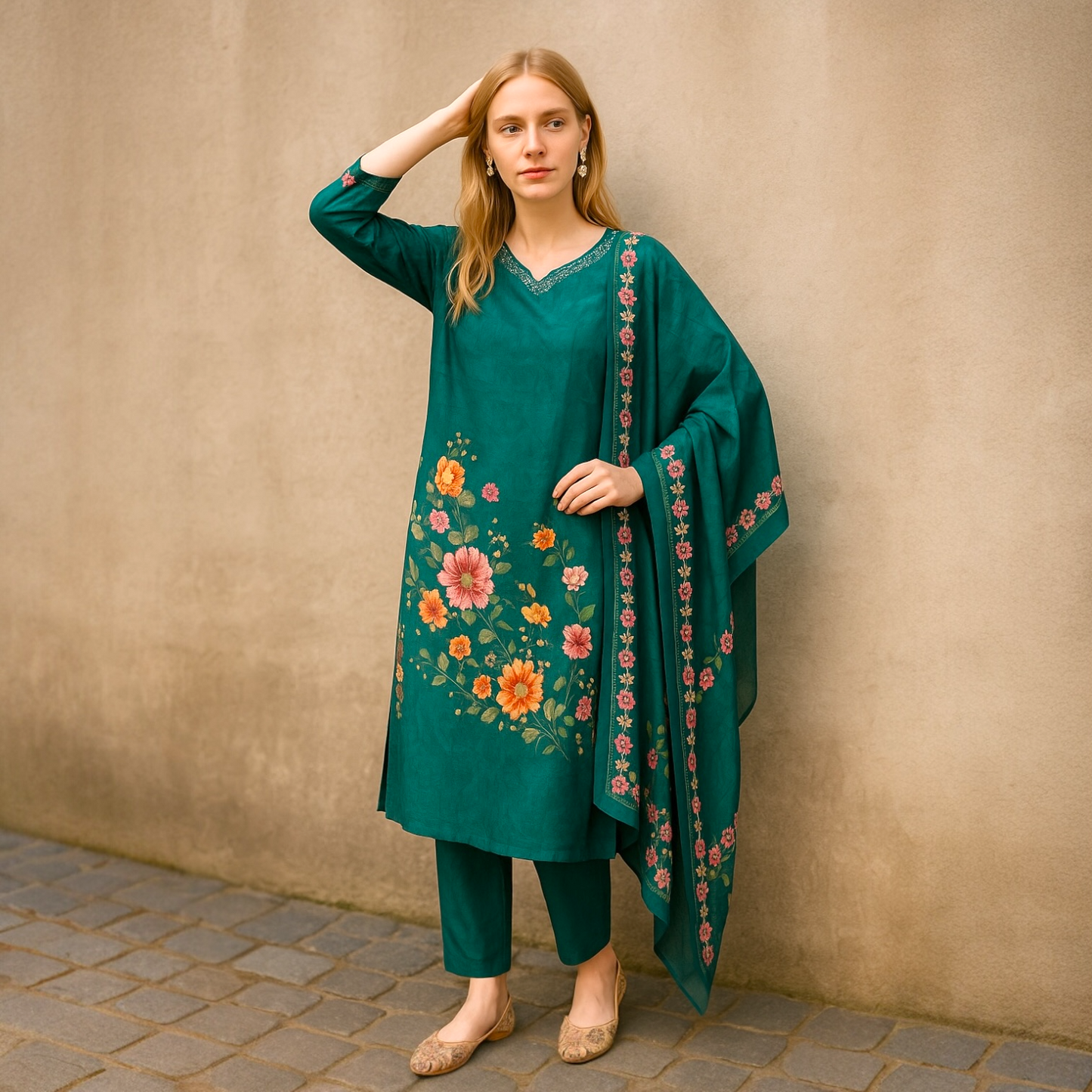 Floral straight kurta set