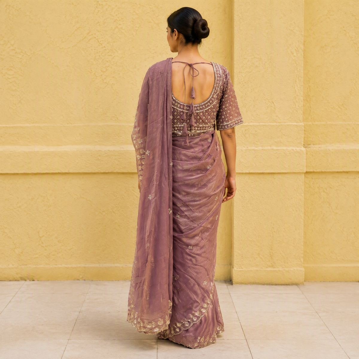 Ready to wear sequined saree and blouse set