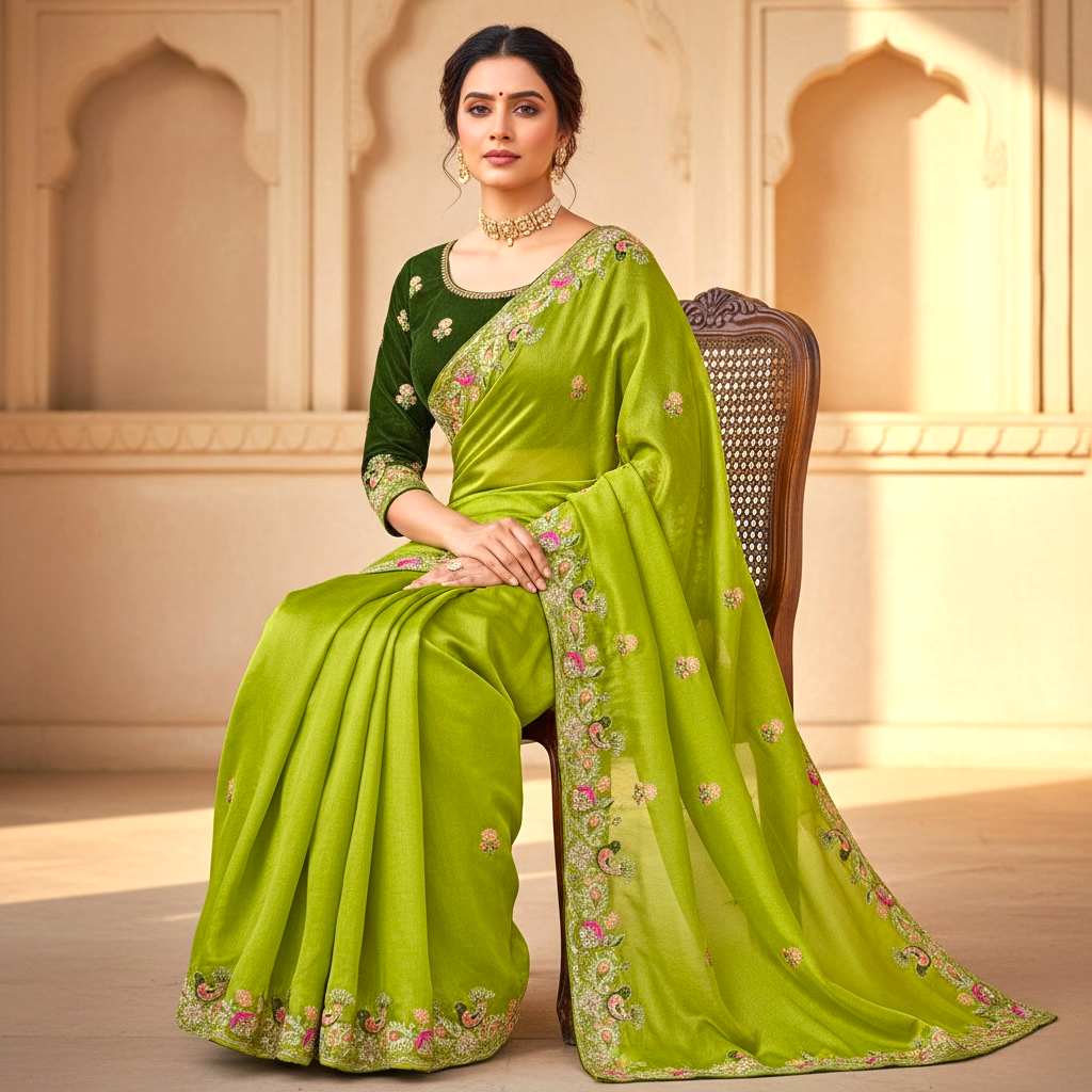 Sequin embroidered designer saree set