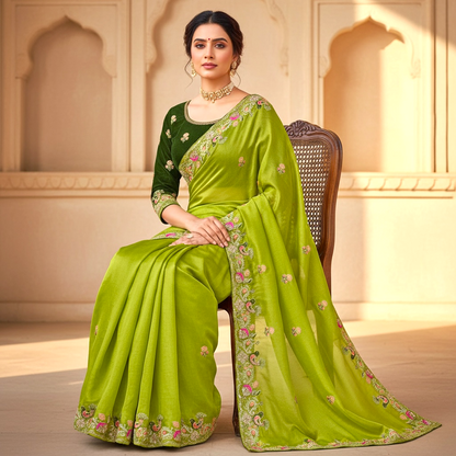 Sequin embroidered designer saree set