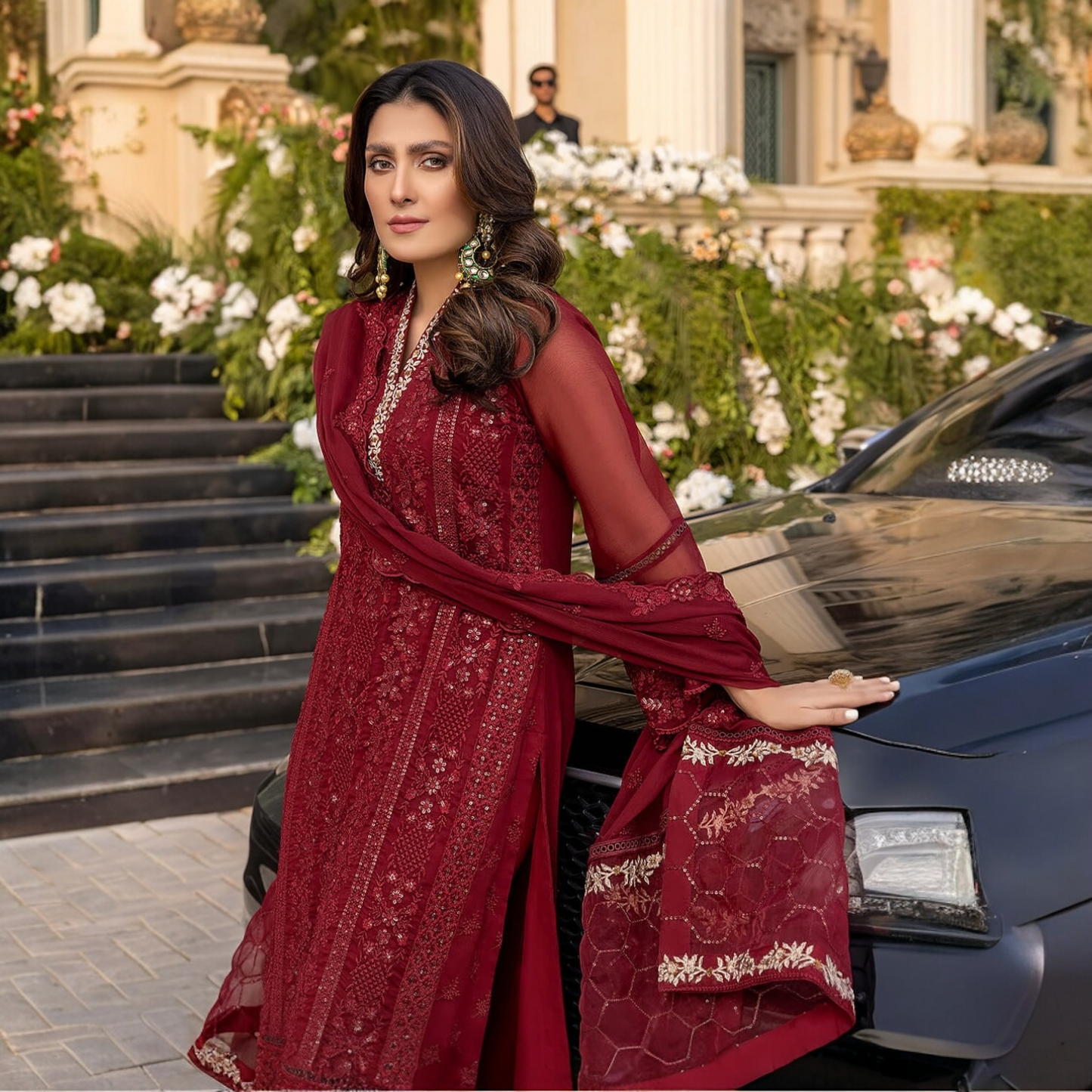 Azure Sequins embroidered Pakistani party wear