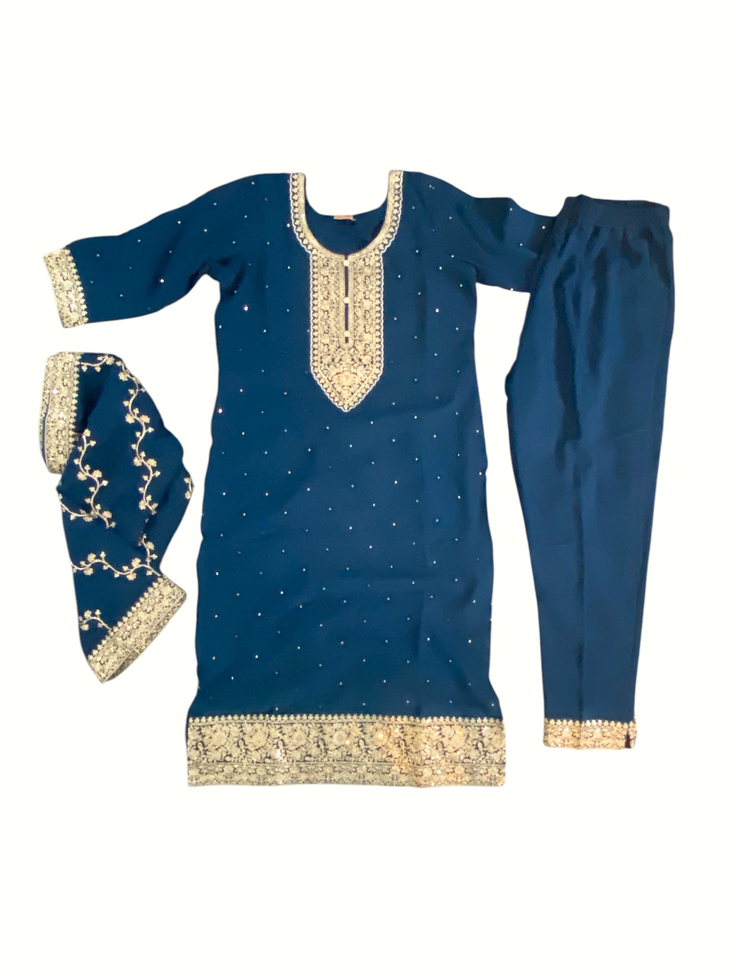 Golden Zari work kurta 3 piece set